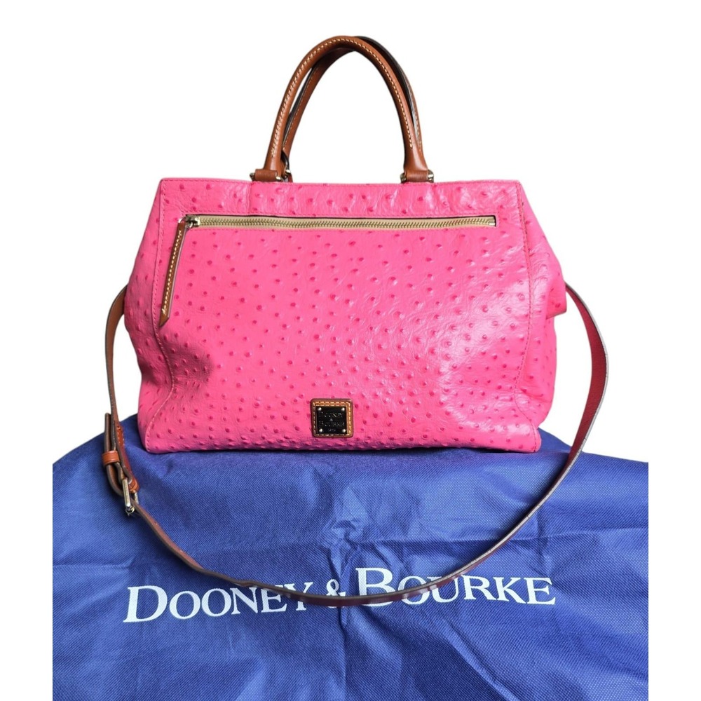 Dooney & Bourke Hot Pink Ostrich Leather Zip Satchel Crossbody Bag rare EUC